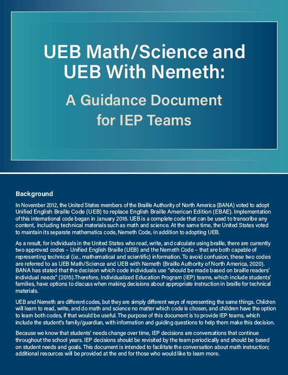 UEB Math/Science and UEB with Nemeth: A Guidance Document for IEP Teams